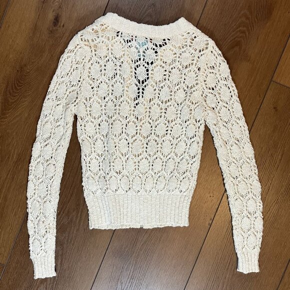 Flying Tomato Ivory Full Zip Crochet Cardigan Sweater Size S - Picture 5 of 5
